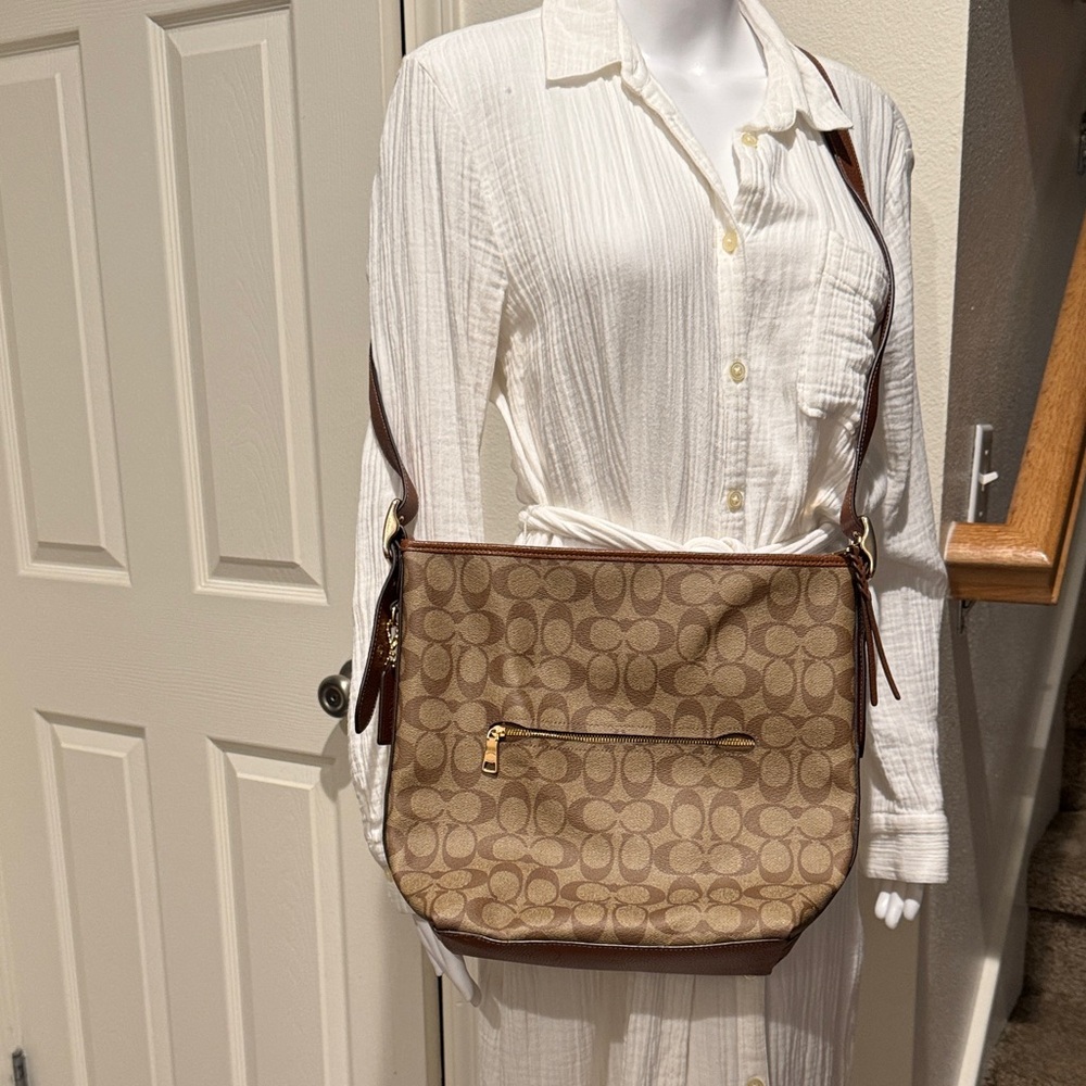 Coach Signature Pattern Crossbody Bag in Tan and Brown